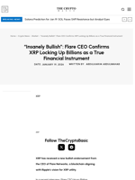 “Insanely Bullish”: Flare CEO Confirms XRP Locking Up Billions as a True Financial Instrument