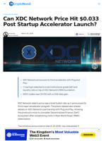 XDC Network Price to $0.033 Post Startup Accelerator Launch?