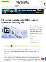 FG Nexus reports over $85M loss on Ethereum treasury bet