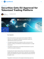 Securitize Gets EU Approval for Tokenized Trading Platform
