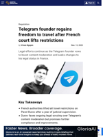 Telegram founder regains freedom to travel after French court lifts restrictions