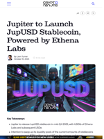Jupiter to Launch JupUSD Stablecoin, Powered by Ethena Labs