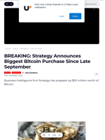 BREAKING: Strategy Announces Biggest Bitcoin Purchase Since Late September - U.Today