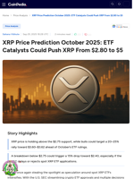XRP Price Prediction October 2025: ETF Catalysts Could Push XRP From $2.80 to $5