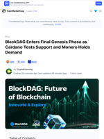 BlockDAG Enters Final Genesis Phase as Cardano Tests Support and Monero Holds Demand: Guest Post by CryptoEconomy | CoinMarketCap