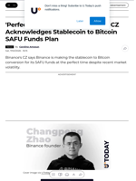 'Perfecting Timing Too,' Binance's CZ Acknowledges Stablecoin to Bitcoin SAFU Funds Plan - U.Today