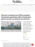 Chevron commits over $7B to expand Venezuela operations after Trump deal opens access to massive oil reserves