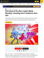 ETH Down Only 6.7% Following Friday's Crypto Market Crash
