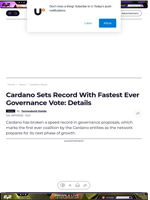 Cardano Sets Record With Fastest Ever Governance Vote: Details - U.Today