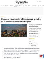 Monetary Authority of Singapore in talks to cut taxes for fund managers