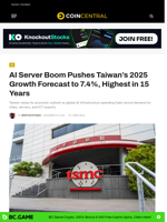 AI Server Boom Pushes Taiwan’s 2025 Growth Forecast to 7.4%, Highest in 15 Years - CoinCentral