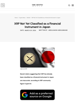 XRP Not Yet Classified as a Financial Instrument in Japan