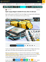 Bybit repays Bitget’s 40,000 ETH loan after $1.4B hack