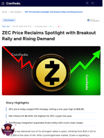 ZEC Price Reclaims Spotlight with Breakout Rally and Rising Demand