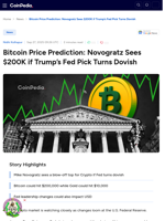 Bitcoin Price Prediction: Novogratz Sees $200K if Trump’s Fed Pick Turns Dovish 