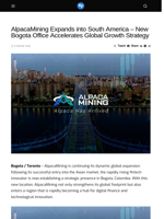 AlpacaMining Expands into South America - New Bogota Office Accelerates Global Growth Strategy - Visionary Financial