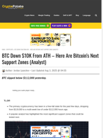 BTC Down $10K From ATH - Here Are Bitcoin’s Next Support Zones (Analyst)