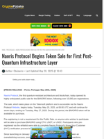 Naoris Protocol Begins Token Sale for First Post-Quantum Infrastructure Layer