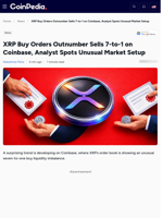 XRP Buy Orders Outnumber Sells 7-to-1 on Coinbase, Analyst Spots Unusual Market Setup