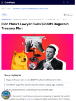Elon Musk’s Lawyer Fuels $200M Dogecoin Treasury Plan