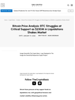 Bitcoin Price Analysis: BTC Struggles at Critical Support as $230M in Liquidations Shakes Market