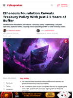 Ethereum Foundation Unveils Treasury Plan With 2.5-Year Runway