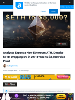 $ETH Drops 6% in 24H After Reaching $3,800 With Experts Expecting Another ATH