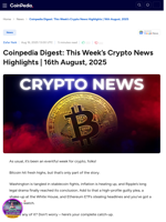 Coinpedia Digest: This Week’s Crypto News Highlights | 16th August, 2025