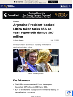 Argentine President-backed LIBRA token tanks 85% as team reportedly dumps $87 million