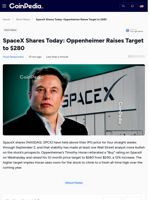 SpaceX Shares Today: Oppenheimer Raises Target to $280