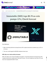 Immutable (IMX) tops $0.70 as coin pumps 12%; Check forecast