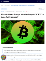 Bitcoin News Today: Whales Buy 600K BTC – June Rally Ahead?