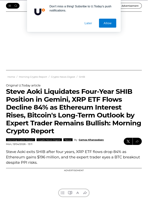 Steve Aoki Liquidates Four-Year SHIB Position in Gemini, XRP ETF Flows Decline 84% as Ethereum Interest Rises, Bitcoin's Long-Term Outlook by Expert Trader Remains Bullish: Morning Crypto Report - U.Today