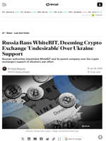 Russia Bans WhiteBIT, Deeming Crypto Exchange 'Undesirable' Over Ukraine Support - Decrypt
