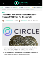 Jack Ma’s Ant International Moves to Support USDC on Its Blockchain - Crypto News Flash