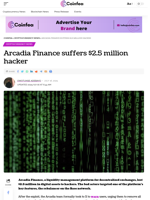 Arcadia Finance suffers $2.5 million hacker - Coinfea