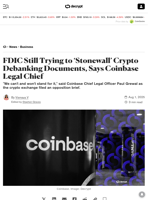 FDIC Still Trying to ‘Stonewall’ Crypto Debanking Documents, Says Coinbase Legal Chief - Decrypt