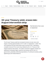 30-year Treasury yield, erases late-August intervention drop