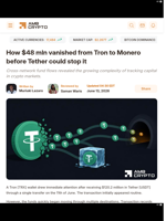 How $48 mln vanished from Tron to Monero before Tether could stop it - AMBCrypto