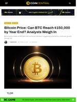 Bitcoin Price: Can BTC Reach $150,000 by Year End? Analysts Weigh In - CoinCentral