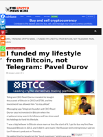 I funded my lifestyle from Bitcoin, not Telegram: Pavel Durov - The Crypto News Wire
