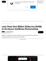 Less Than One Billion Shiba Inu (SHIB) in 24 Hours: Outflows Plummeting - U.Today