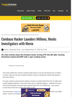 Coinbase Hacker Launders Millions, Mocks Investigators with Meme