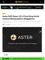 Aster DEX Sees 15% Price Drop Amid Volume Allegations