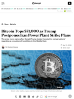 Bitcoin Tops $71,000 as Trump Postpones Iran Power Plant Strike Plans - Decrypt
