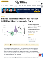 Bitwise estimates Bitcoin's fair value at $224K amid sovereign debt fears