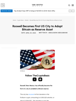 Roswell Becomes First US City to Adopt Bitcoin as Reserve Asset
