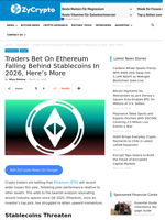 Traders Bet On Ethereum Falling Behind Stablecoins In 2026, Here’s More ⋆ ZyCrypto