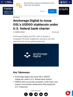 Anchorage Digital to issue OSL’s USDGO stablecoin under U.S. federal bank charter