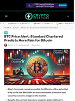 BTC Price Alert: Standard Chartered Predicts More Pain for Bitcoin